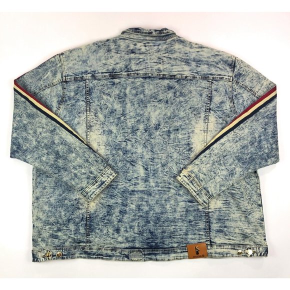 Makobi Mens 6XB Acid Wash Blue Denim Jean Track Jacket Distressed Faded Stripes - Picture 10 of 12